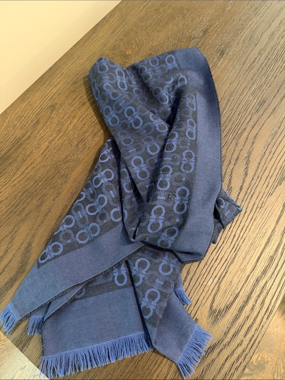 Salvatore Ferragamo Men's Navy Patterned Scarf - Blue